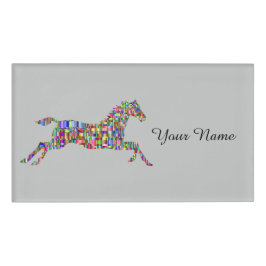 Colorful Mosaic Horse Riding School Name Tag