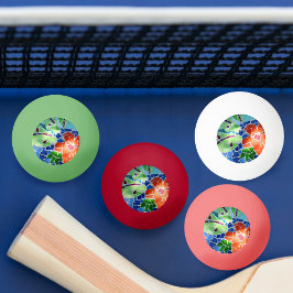 Colorful Mosaic Koi Fish Red Flower Pingpongbal