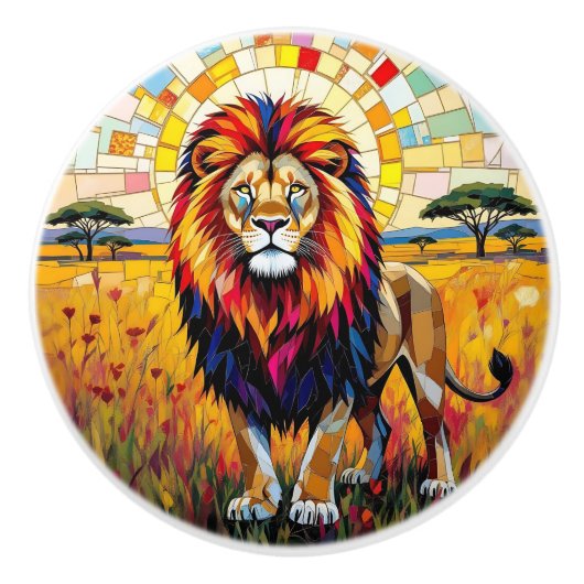 Colorful Mosaic Lion Keramische Knop (Voorkant)