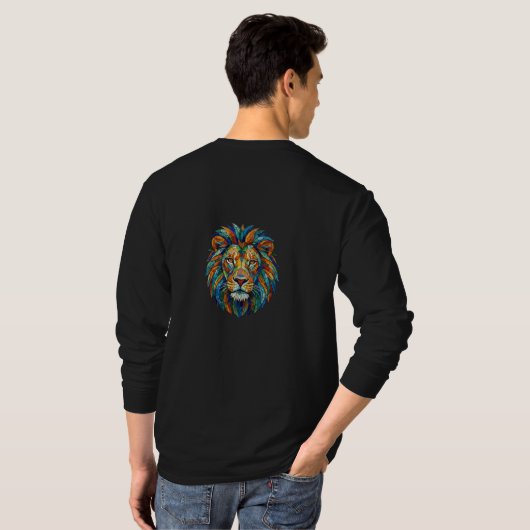 Colorful Mosaic Lion T-Shirt – King of Strength (Achterkant volledig)