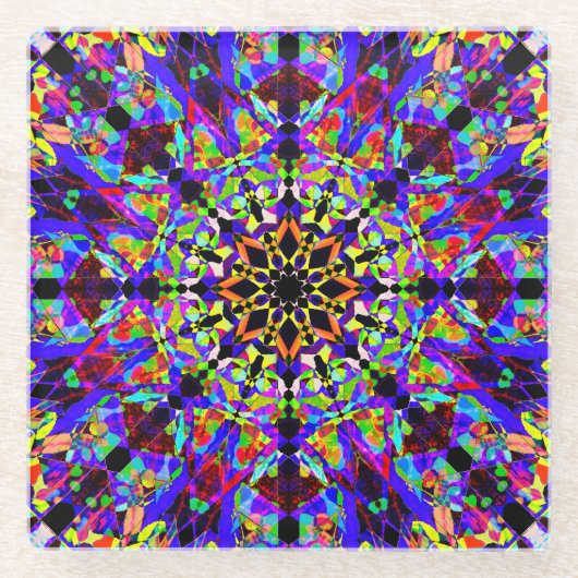 Colorful Mosaic Mandala Glazen Onderzetter (Voorkant)