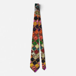 Colorful Mosaic Pattern Burlap Rustic #12 Stropdas
