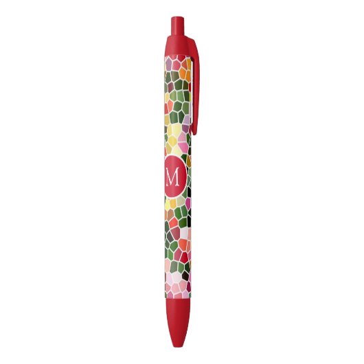 Colorful Mosaic Pattern Monogrammed Zwarte Inkt Pen (Achterkant (Verticaal))