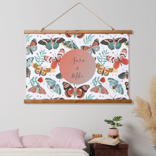 Colorful Moth Butterfly Pattern - Gepersonaliseerd Hangend Wandkleed (Slaapkamer)