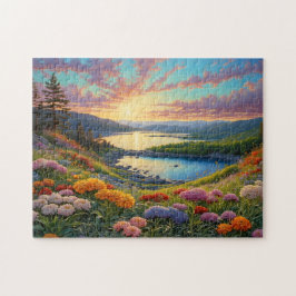 Colorful Mountain Lake Flowers Art Legpuzzel