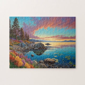 Colorful Mountain Lake Flowers Art Legpuzzel