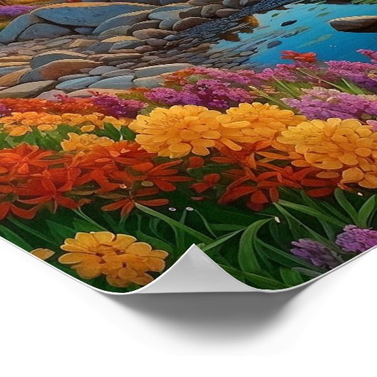 Colorful Mountain Lake Flowers Art Poster (Hoek)