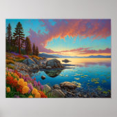 Colorful Mountain Lake Flowers Art Poster (Voorkant)