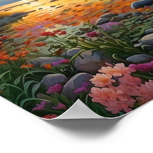 Colorful Mountain Lake Flowers Art Poster (Hoek)