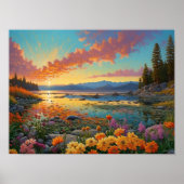 Colorful Mountain Lake Flowers Art Poster (Voorkant)