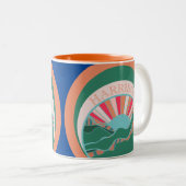 Colorful Mountain Sun Fun Bold Tweekleurige Koffiemok (Voorkant rechts)