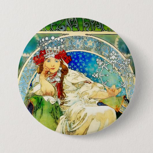 Colorful Mucha Princess Hyacinth Ronde Button 7,6 Cm (Voorkant)