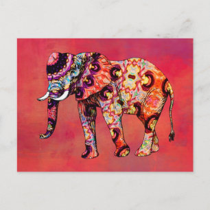Colorful Multicolored Elephant op een rood Abstrac Briefkaart