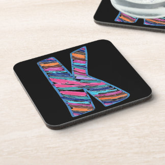 Colorful Multicolored Letter K as in Kay on Black Bier Onderzetter