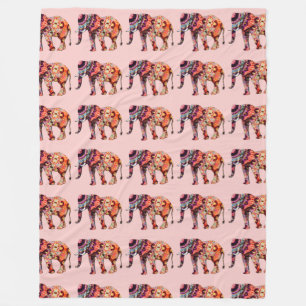 Colorful Multicolored olifant op roze achtergrond Fleece Deken