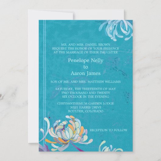 Colorful Mum Turquoise Floral Wedding Kaart (Voorkant)