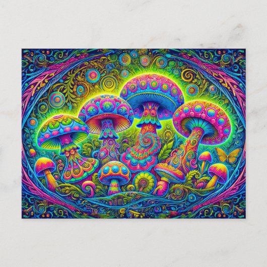 Colorful Mushroom World Psychedelic Fantasy Art Briefkaart (Voorkant)