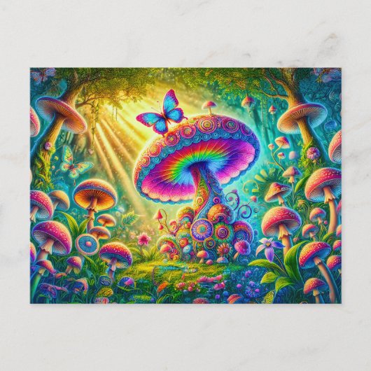 Colorful Mushroom World Psychedelic Fantasy Art Briefkaart (Voorkant)