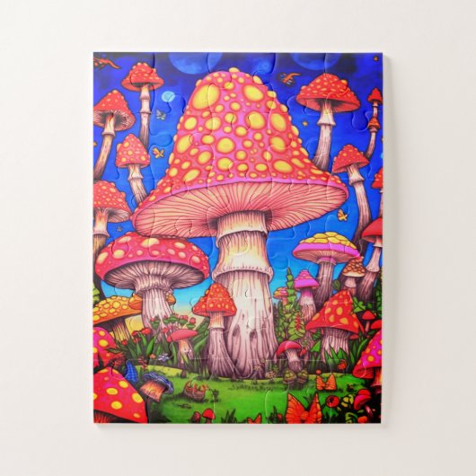 Colorful Mushrooms 30 Large Pieces on a Legpuzzel (Verticaal)