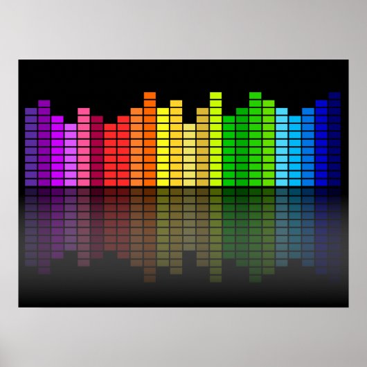 Colorful Music Equalizer w/Reflection, Cool Techno Poster (Voorkant)