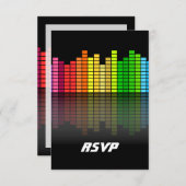 Colorful Music Equalizer w/Reflection, Cool Techno RSVP Kaartje (Voorkant / Achterkant)