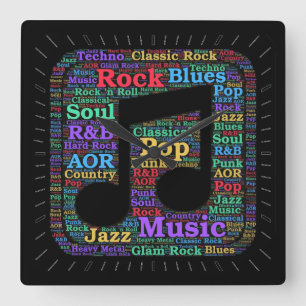 Colorful Music Genres Vierkante Klok