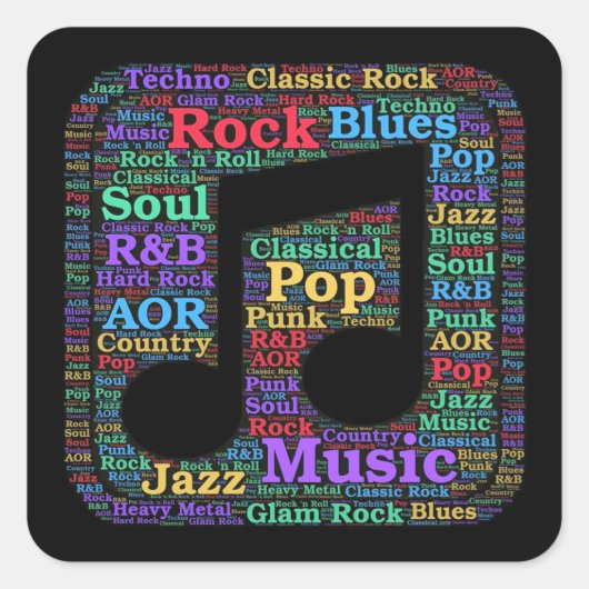 Colorful Music Genres Vierkante Sticker (Voorkant)