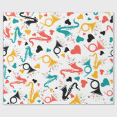 Colorful Music Instruments Note & Hearts Pattern Cadeaupapier (Vlak)