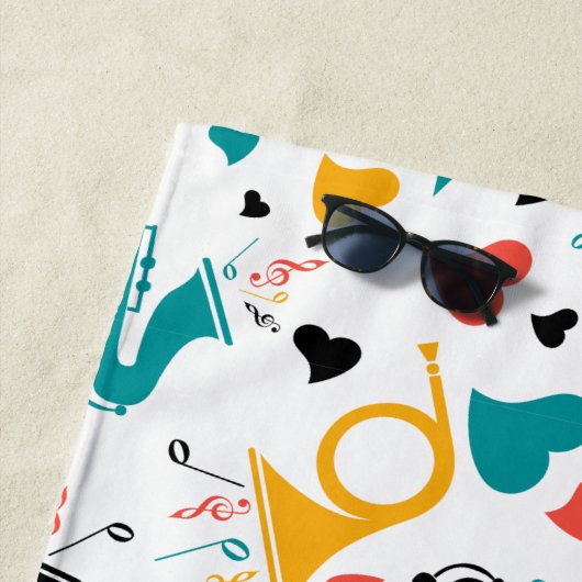 Colorful Music Instruments Note & Hearts Pattern Strandlaken (In situ)