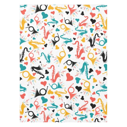 Colorful Music Instruments Note & Hearts Pattern Tafelkleed (Voorkant)