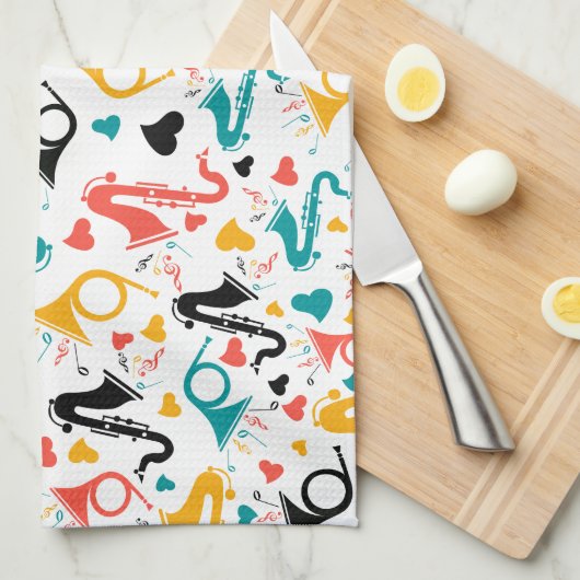 Colorful Music Instruments Note & Hearts Pattern Theedoek (Quarter Fold)