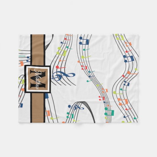 Colorful Music note Musician Monogram Fleece Deken (Voorkant (Horizontaal))