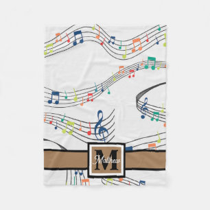 Colorful Music note Musician Monogram Fleece Deken