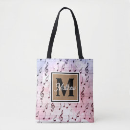Colorful Music note Musician Monogram Tote Bag