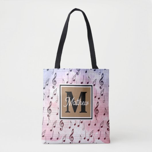 Colorful Music note Musician Monogram Tote Bag (Voorkant)