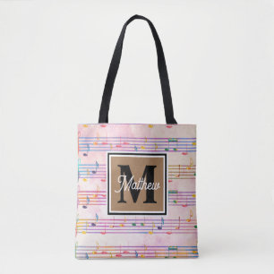 Colorful Music note Musician Monogram Tote Bag