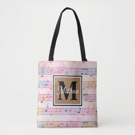 Colorful Music note Musician Monogram Tote Bag (Voorkant)