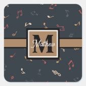 Colorful Music note Musician Monogram Vierkante Sticker (Voorkant)