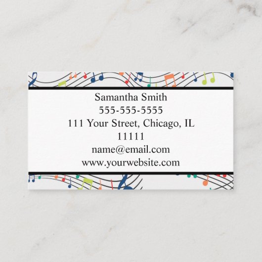 Colorful Music note Musician Music Teacher Visitekaartje (Achterkant)