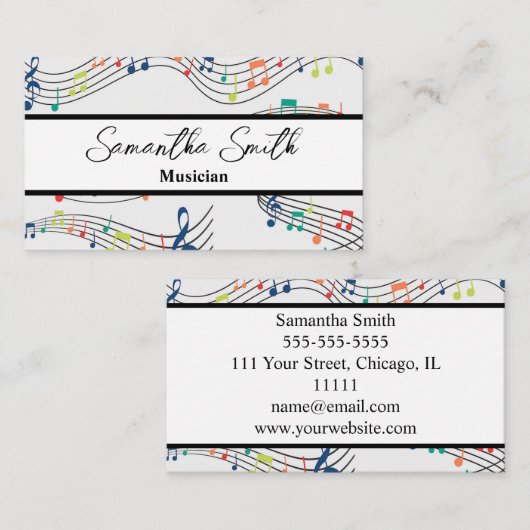 Colorful Music note Musician Music Teacher Visitekaartje (Voorkant / Achterkant)