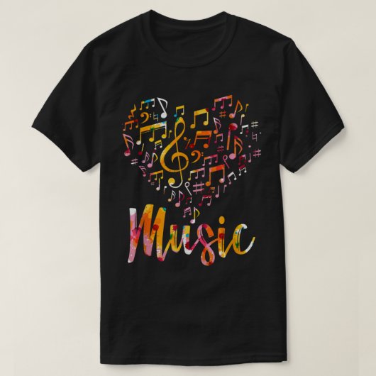 Colorful Music Notes Heart Design T-shirt (Design voorkant)