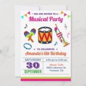 Colorful Music Party Kids Birthday Invitation Kaart (Voorkant)
