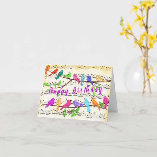 Colorful Musical Birds Birthday Kaart Spring Song (Gele Bloem)