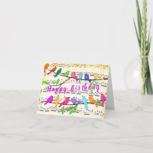 Colorful Musical Birds Birthday Kaart Spring Song (Voorkant)