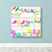 Colorful Musical Birds Canvas Print Spring (Insitu (Houten vloer))