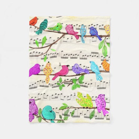 Colorful Musical Birds Fleece Blanket Spring Deken (Voorkant)