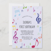 Colorful Musical Note First Birthday Party Kaart (Voorkant)