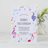 Colorful Musical Note First Birthday Party Kaart (Staand voorkant)