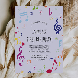 Colorful Musical Note First Birthday Party Kaart