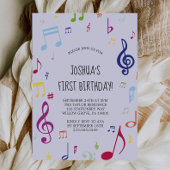 Colorful Musical Note First Birthday Party Kaart